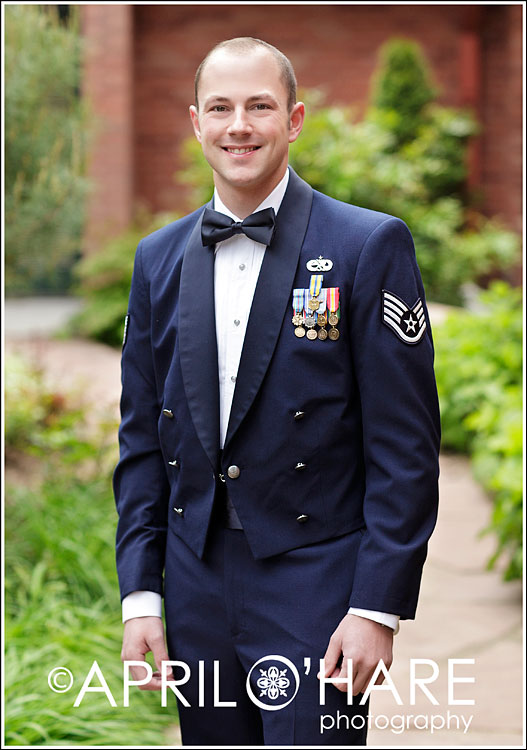 A handsome air force officer groom portrait